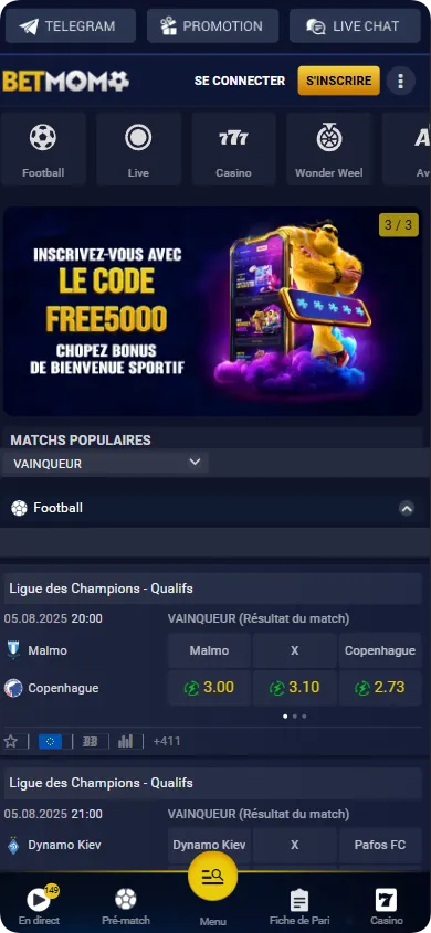 Page d'accueil de Betmomo