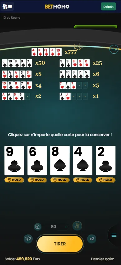 Poker de table chez Betmomo